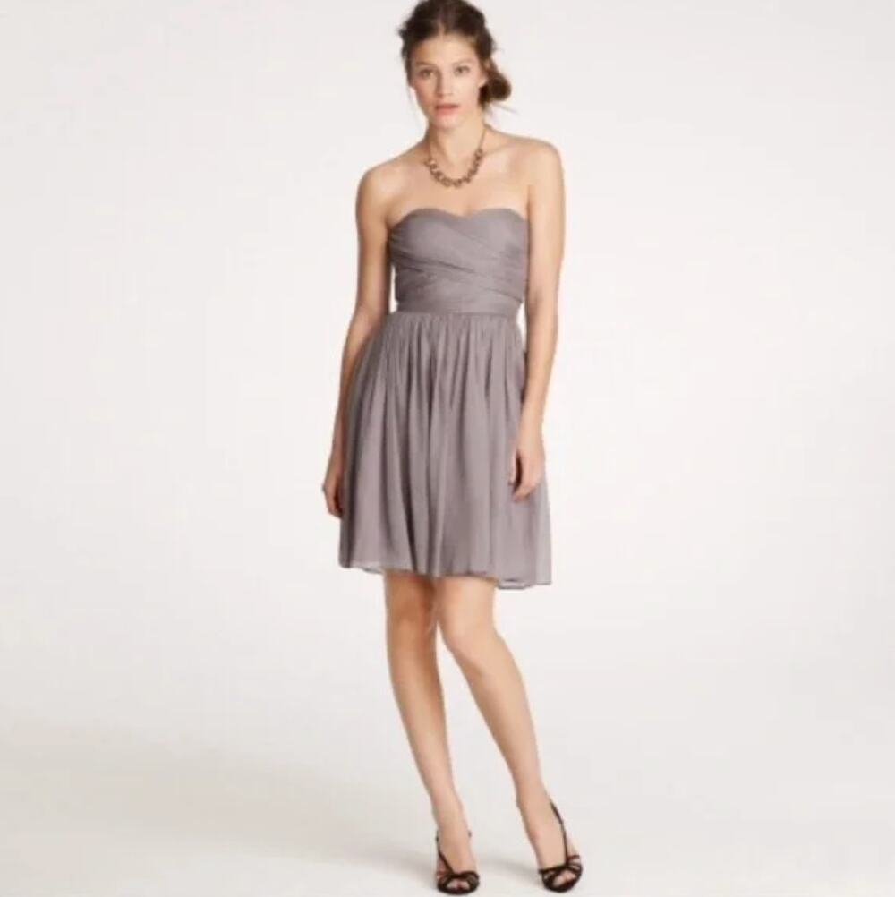 J. Crew Arabelle Dress in Pure Silk Chiffon Graphite Strapless 29286 Size 00